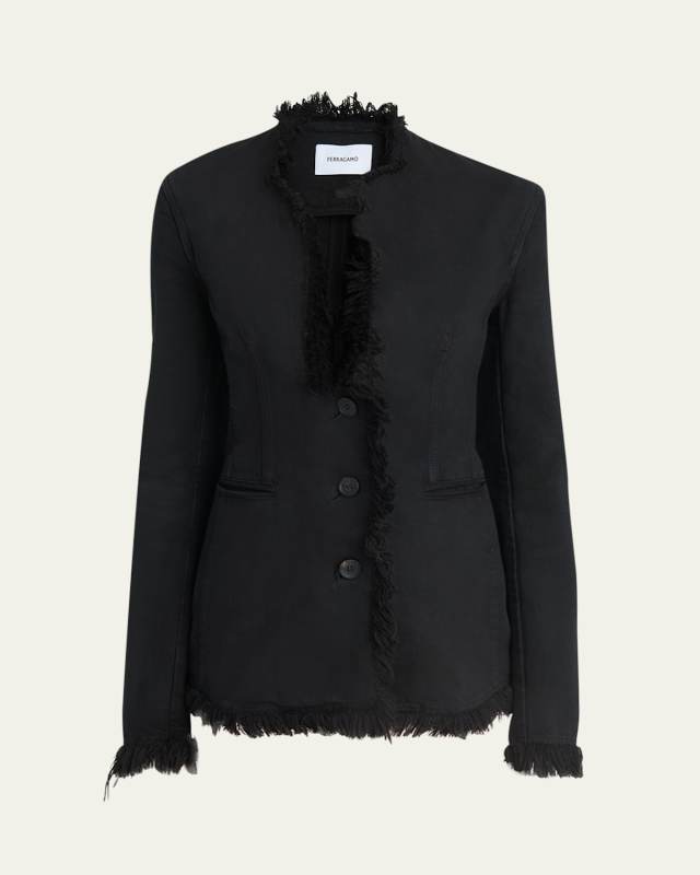 Fringe-Trim Plunge Blazer